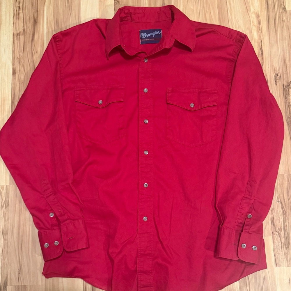 Vintage Red Wrangler Button Up Long Sleeve Western Shirt Size Large